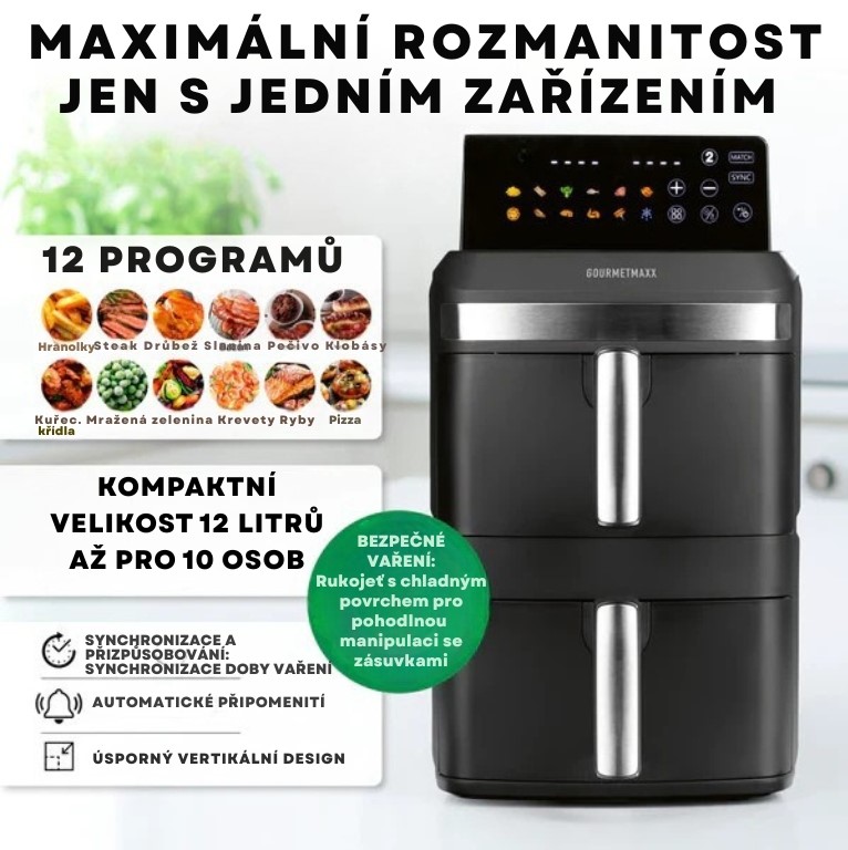 GourmetMaxx Vertikální horkovzdušná fritéza s dvojitou komorou FryUp XL 16818 (5)